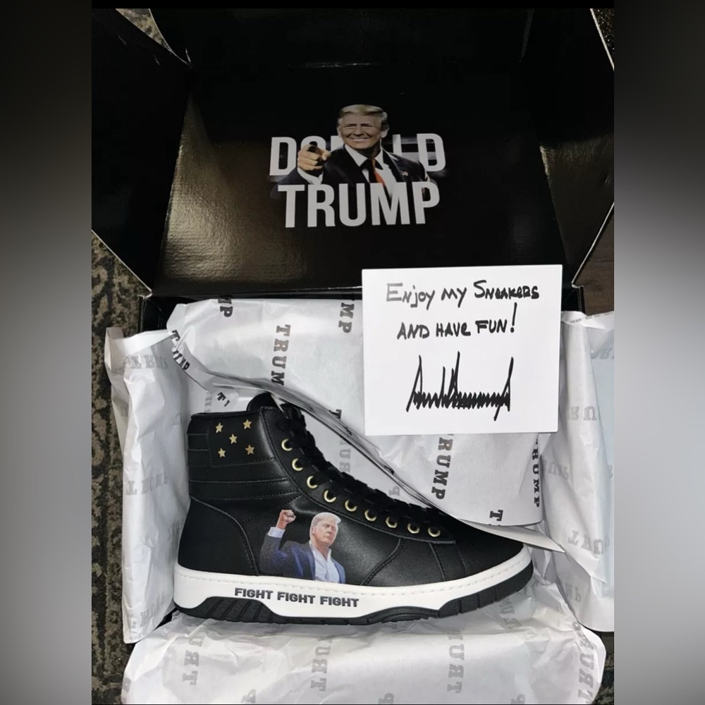 Authentic Trump High Tops Black Fight Fight Fight Sneakers Shoes Autograph USA